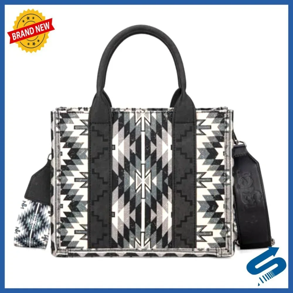 Boho Aztec Tote Bag with Guitar Strap Adjustable Detachable Western Purse